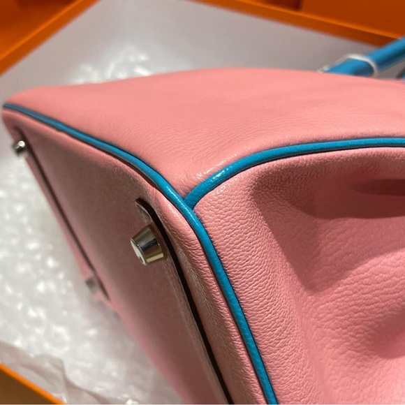 Birkin 30 Rose Confetti Bleu Azteque Chevre Bi-Color Horseshoe Bag - Picture 8 of 12